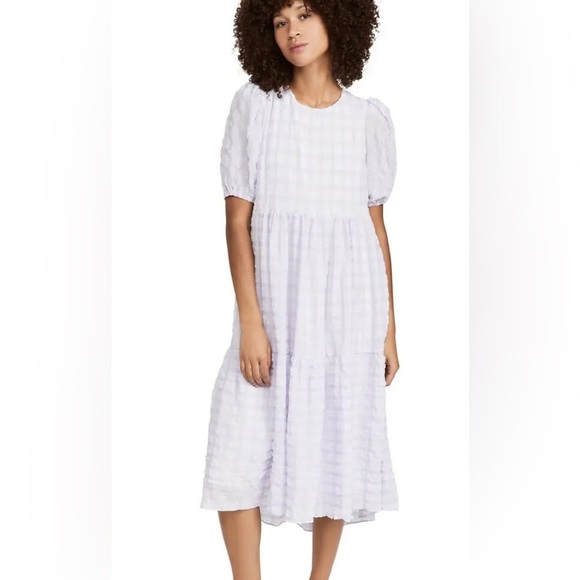 ENGLISH FACTORY Tiered Gingham midi Dress purple size XS - Picture 1 of 11